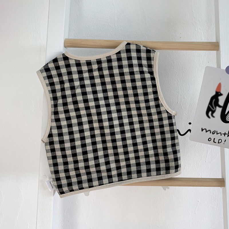 Áo ghi lê Cardigan không tay vải lông cừu cotton họa tiết kẻ sọc cổ chữ V ấm áp thời trang cho bé