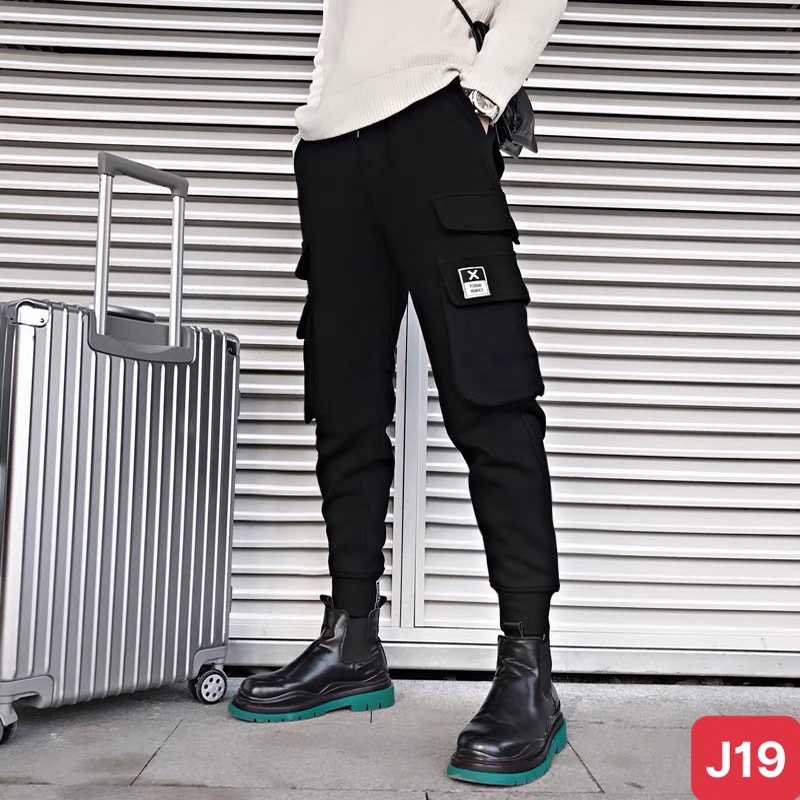 Quần jogger nam túi hộp bo chân màu đen không rách chất kaki cao cấp co dãn 4 chiều, quần baggy thể thao nam ADO22 mới