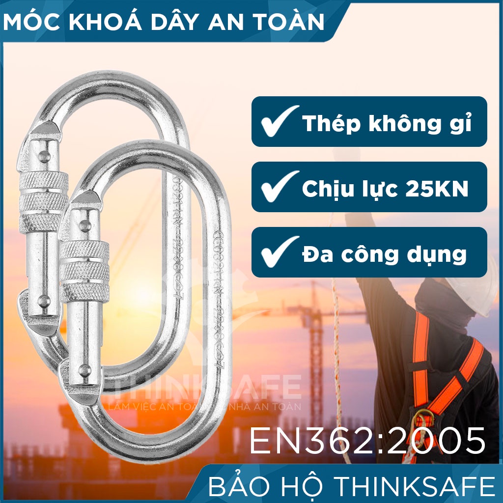 Móc khóa chữ D, móc an toàn, cứu hộ, leo núi, dùng trong xây dựng, du lịch - THINKSAFE