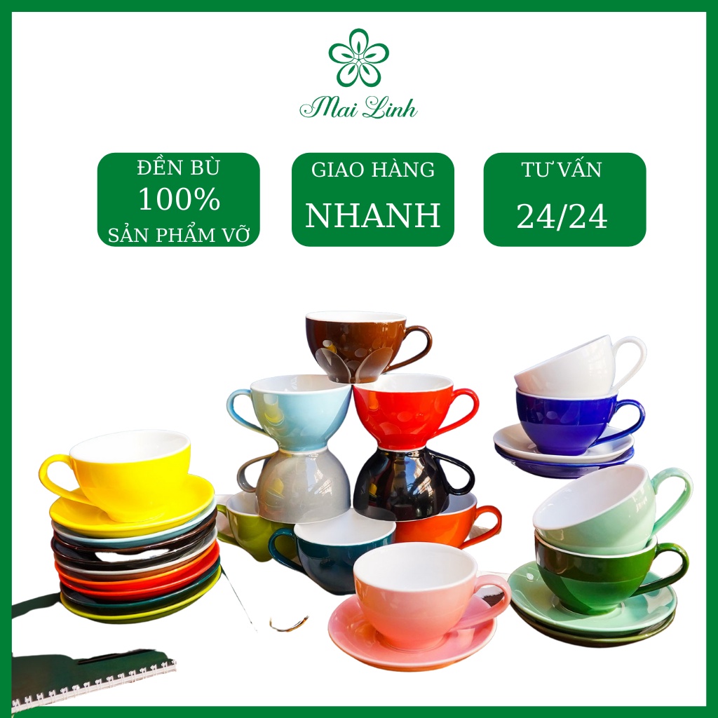 Bộ Ly Tách Cafe Men Sứ Bát Tràng Cao Cấp Cappuccino 250ml Thiết Kế Đơn Giản Tinh Tế