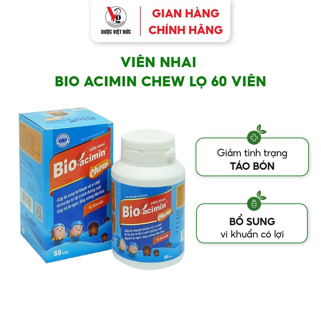 Viên nhai cho bé và người lớn Bio acimin Chew hỗ trợ ăn ngon cải thiện tiêu hóa - hộp 60 viên