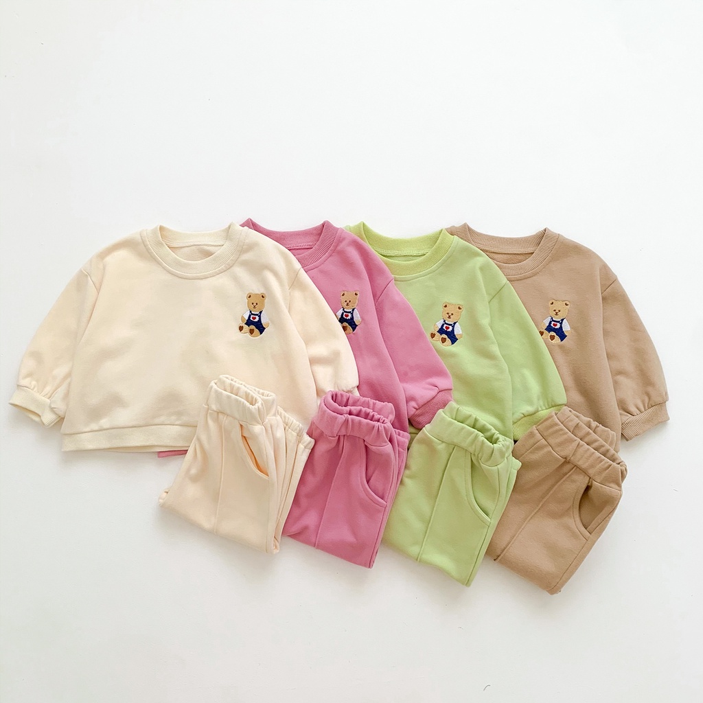 Bộ Áo Sweater Tay Dài + Quần Dài Dày Dặn In Hoạt Hình Dễ Thương Thời Trang Thu Đông Cho Bé Sơ Sinh