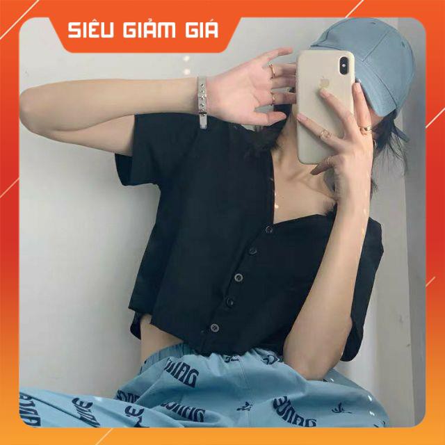 Áo Croptop YUNI phối khuy (Ảnh thật)