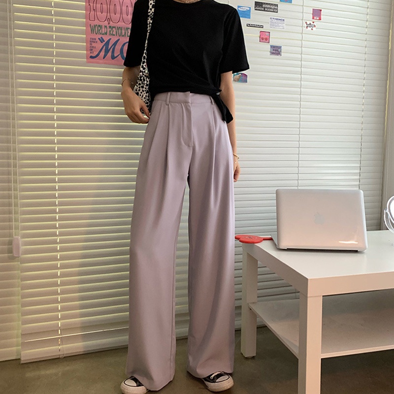 Quần ống rộng Lưng Cao Màu Trơn Phong Cách Vintage Thời Trang Cho Nữ