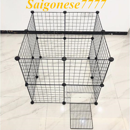(70*70*35 cm) Chuồng Mini 2 Tầng 17 Miếng Lưới Sắt Lắp Ghép Đa Năng Làm Hàng Rào Lồng Quây Thú Cưng