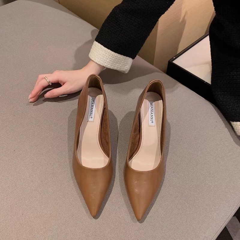 Giày cao gót da trơn gót trụ fullbox hàng quảng châu cao cấp