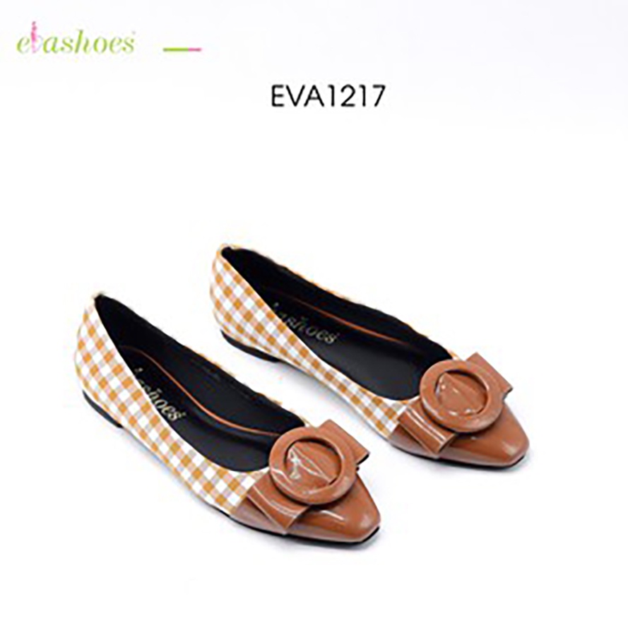 [Mã BMLTA50 giảm 10% đơn 99K] Giày Búp Bê Kẻ Caro Mũi Nhọn Phối Nơ Da Tổng Hợp Evashoes – EVA1217