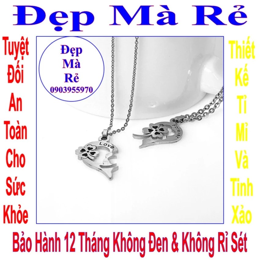 Dây chuyền cặp cỏ 4 lá & trái tim khắc chữ Love Forever - Giá bán trên = 2 sợi như hình