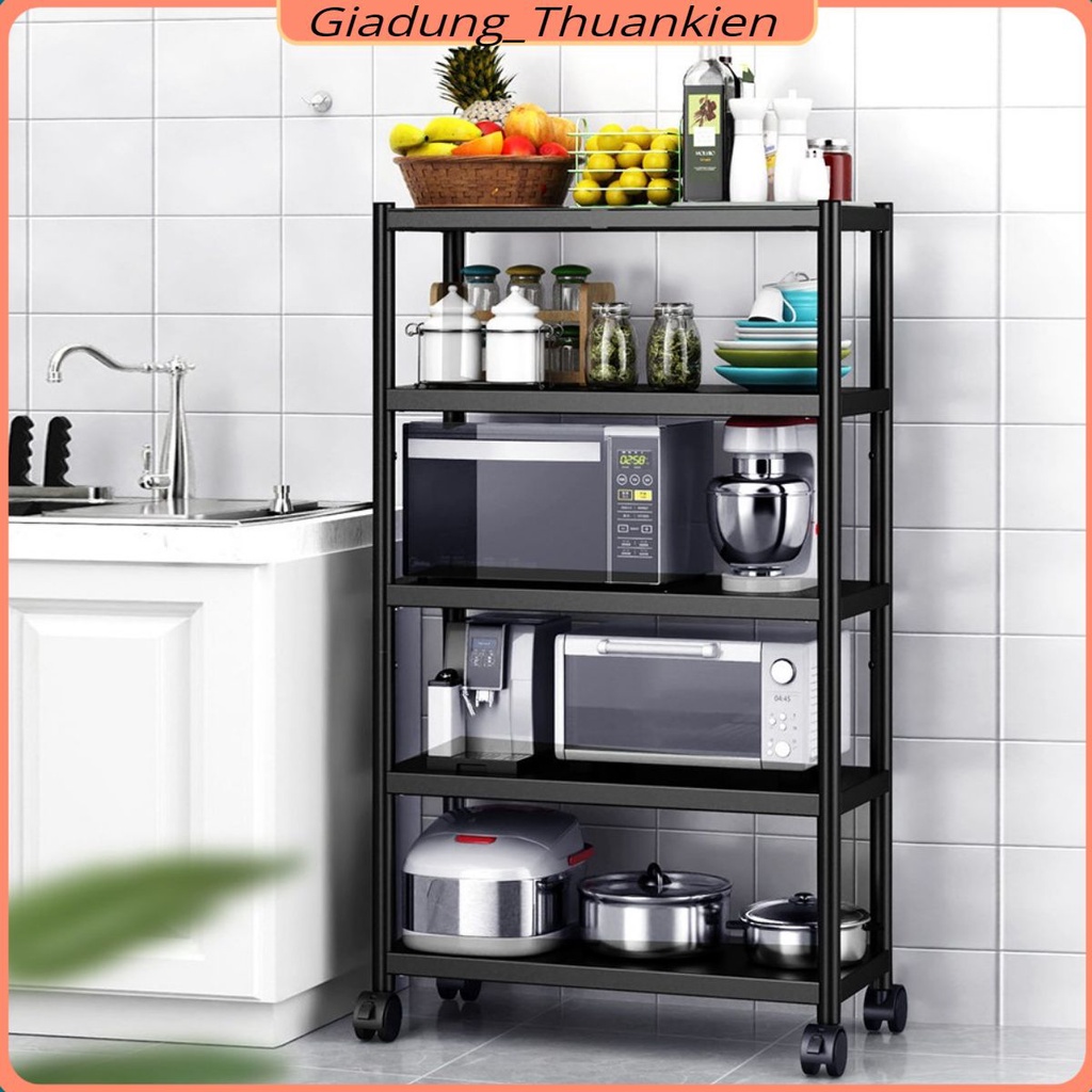Kệ Đen INOX Để Đồ Nhà Bếp, Lò Vi Sóng, Nồi Cơm Điện.... CAO CẤP, Có Bánh Xe, Sơn Đen CHỐNG HAN GỈ