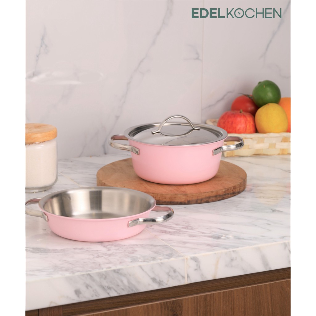 [Mã SOPH50300 Giảm 50%] Bộ nồi mini Edelkochen 3 lớp màu hồng 16cm - 2 cái size nhỏ