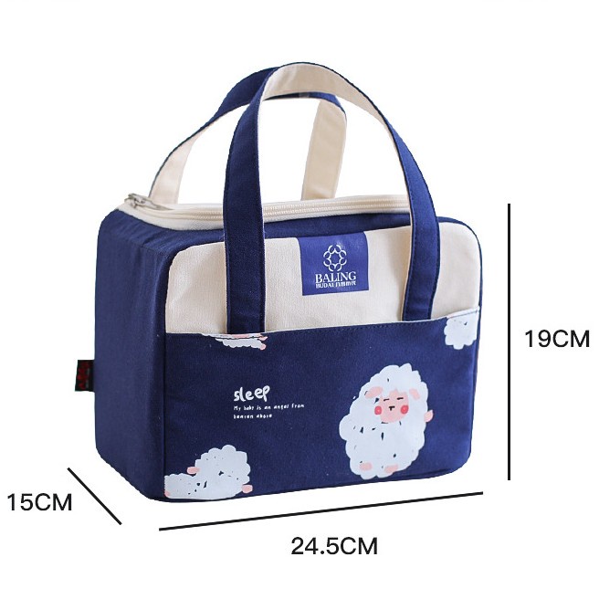 Túi đựng hộp cơm, thức ăn giữ nhiệt cao cấp vải Canvas, bên trong lót nhôm cách nhiệt, dung tích lớn