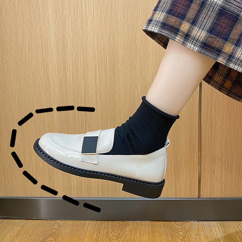 Giày Oxford Da Bóng Đế Dày Phối Khóa Kim Loại Màu Trơn Phong Cách Retro Cho Nữ