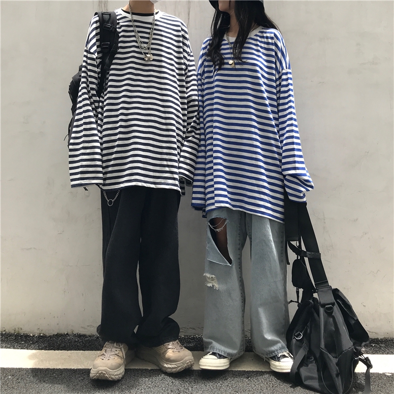 Áo Thun Tay Dài Kẻ Sọc Ngang Cho Cặp Đôi | BigBuy360 - bigbuy360.vn
