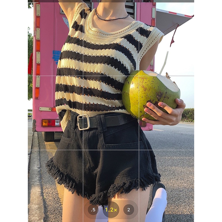 NUZIRO  Áo croptop  dệt kim không tay họa tiết kẻ sọc thời trang dành cho nữ