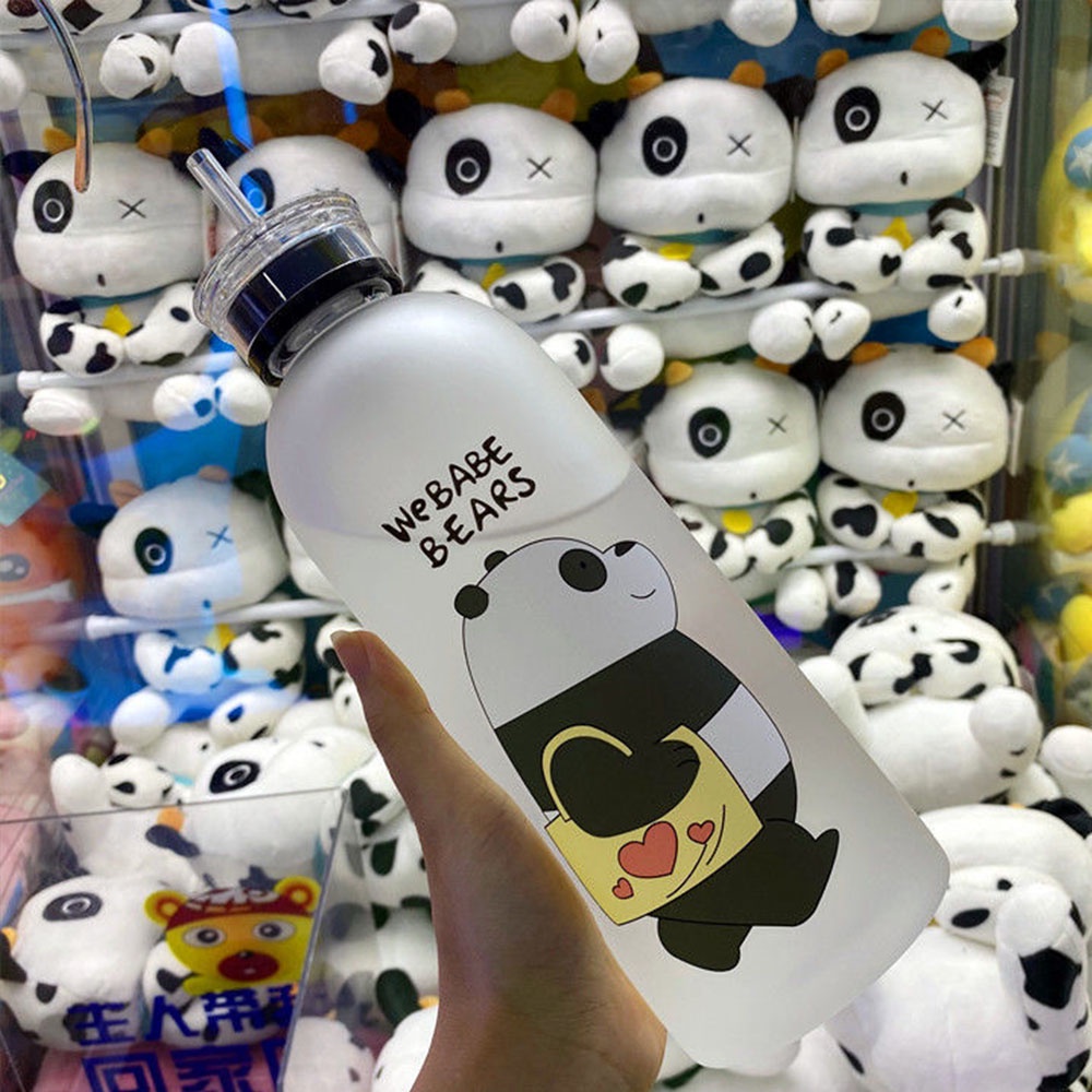 Bình Nước Nhựa Trong Suốt Hình Gấu Đáng Yêu Dung Tích 1000ML Có Ống Hút Tiện Dụng