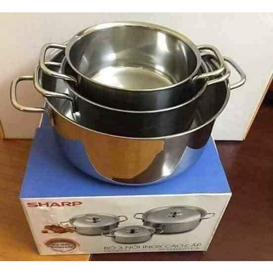 BỘ 3 NỒI SHARP INOX DÙNG ĐƯỢC MỌI LOẠI BẾP