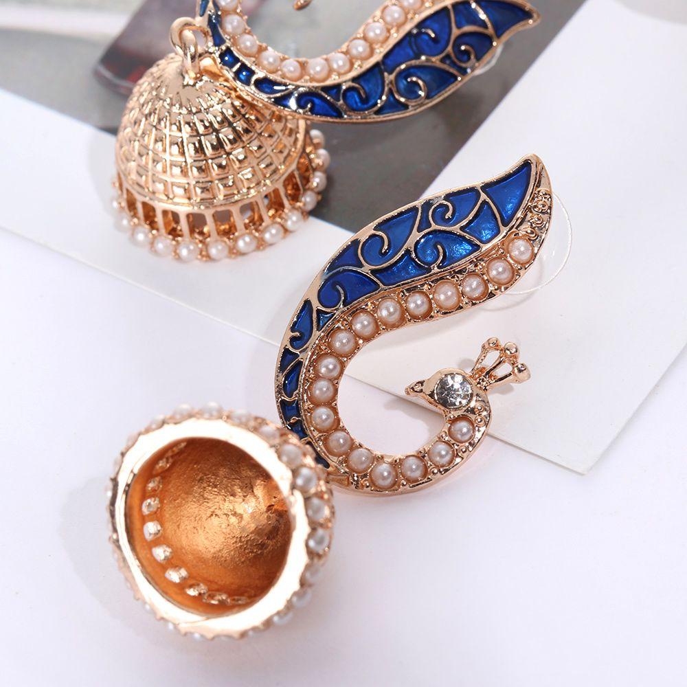 1 Đôi Bông Tai Hình Chim Công Phong Cách Ấn Độ Mới