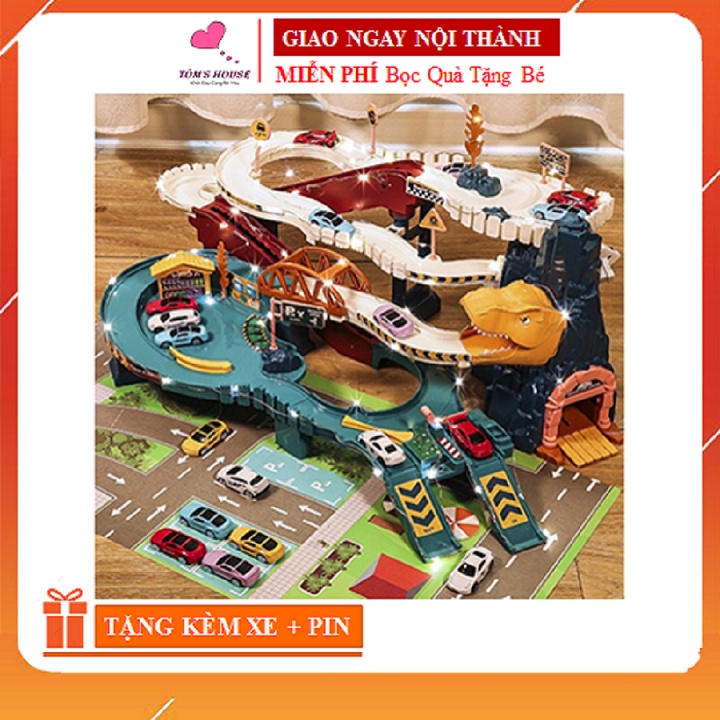 Đồ Chơi Lắp Ráp Lắp Ghép Đường Đua Ô Tô Siêu Tốc Khủng Long Chạy Tự Động Kết Hợp Nhạc Và Đèn Cho Bé