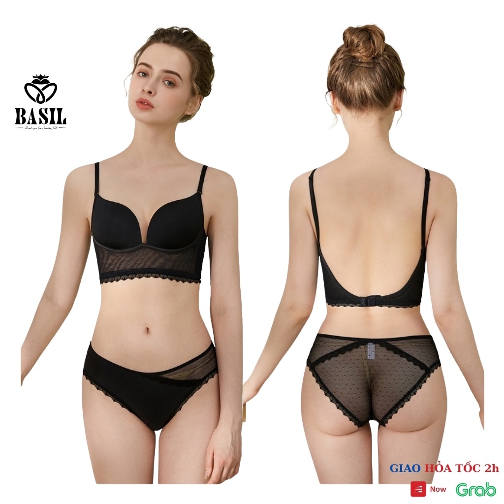 Bộ đồ lót BS03 Basil nữ trơn phối ren đệm mỏng không gọng hở lưng
