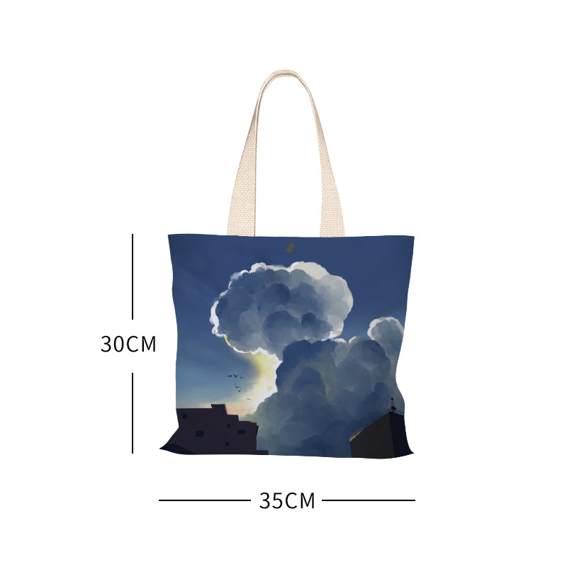Túi tote đeo vai đi mua sắm in hình đám mây sức chứa lớn