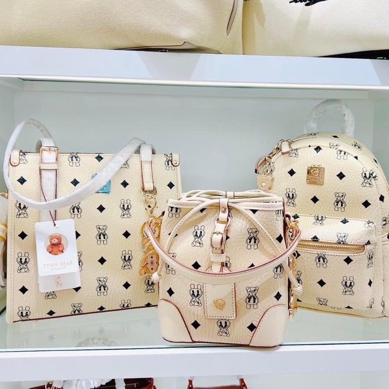 Túi rút trắng kem ttwn bear chính hãng