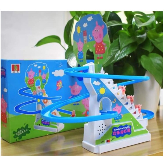 Bộ đồ chơi Heo Peppa cầu trượt leo cầu thang chiếu sáng phát nhạc ngộ nghĩnh cho bé