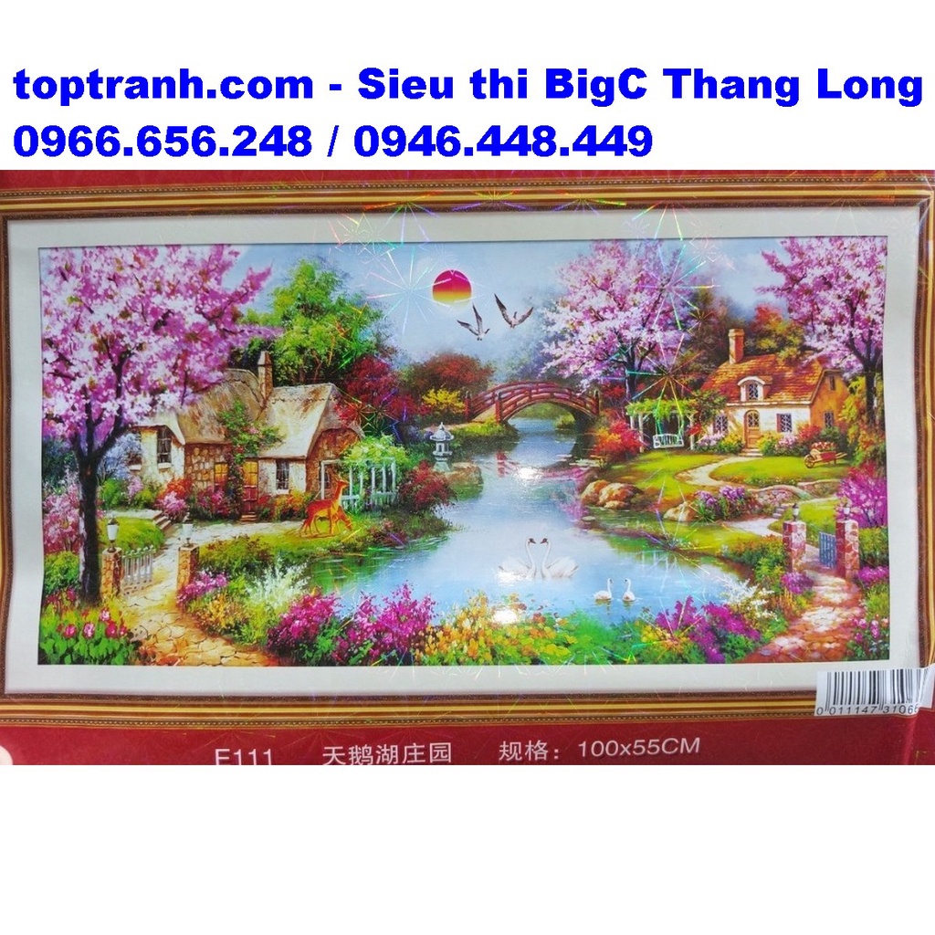 Tranh thêu chữ thập ngôi nhà mùa xuân ấm áp cỡ nhỏ E111 chưa thêu