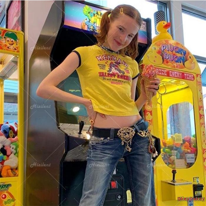 Áo Thun Tay Ngắn Cổ Tròn In Chữ Màu Sắc Tương Phản Thời Trang Mùa Hè Cho Nữ Y2K