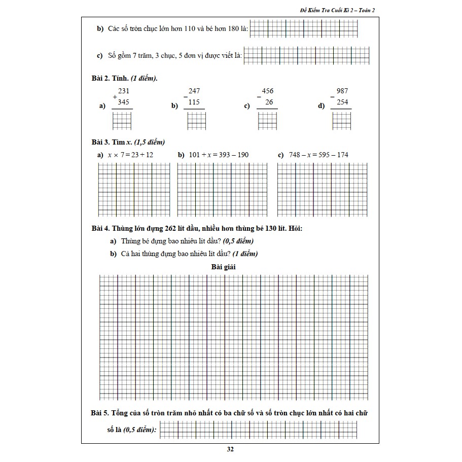 Sách - Đề Kiểm Tra Toán 2 - Học Kì 2 (1 cuốn)