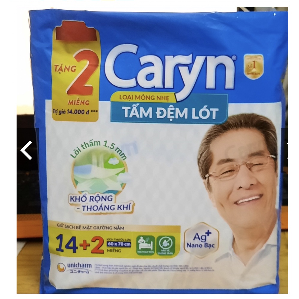 Tấm đệm lót Caryn, Tấm đệm lót Caryn siêu thấm size XL 14 miếng ( tặng 2 miếng)