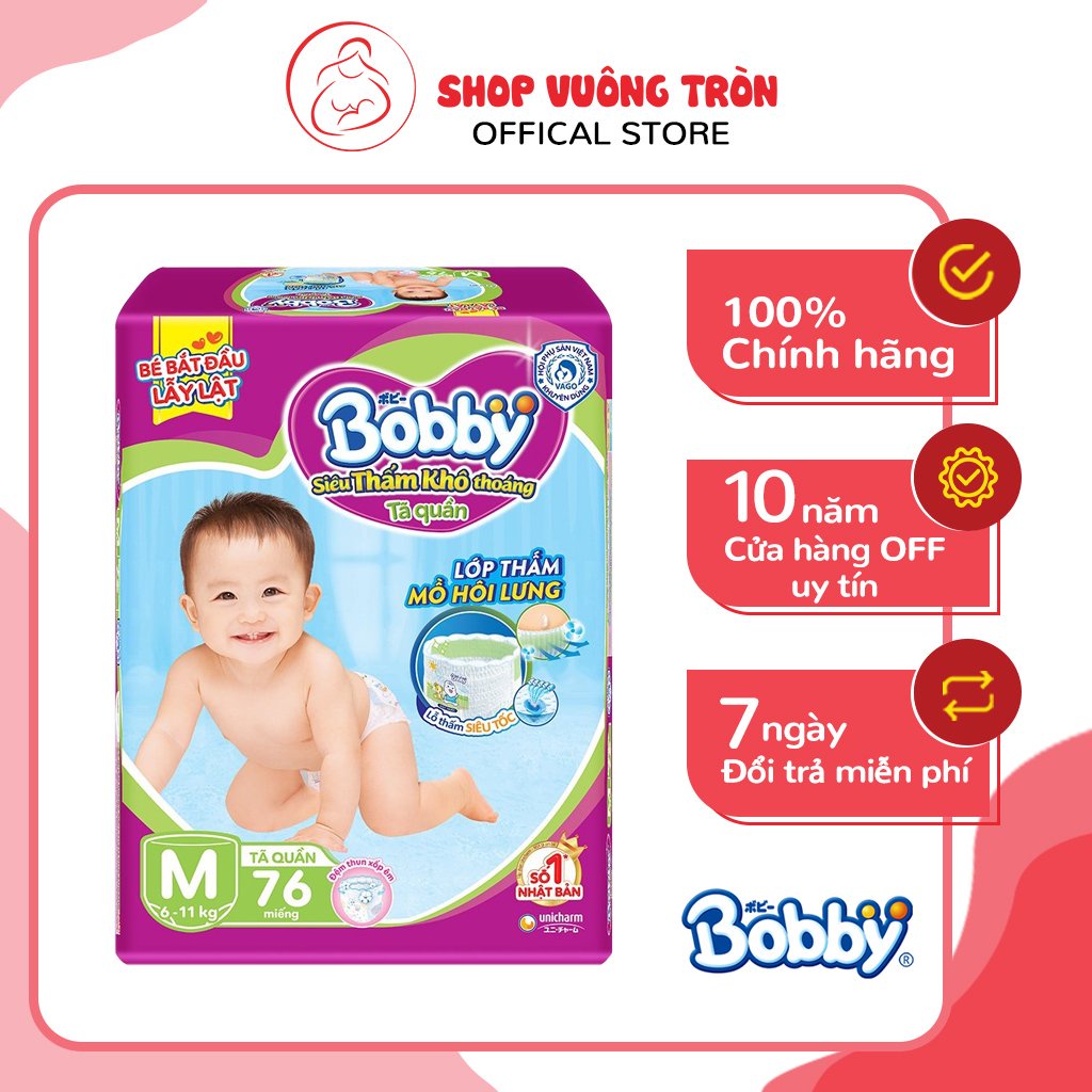 Tã/Bỉm Quần BOBBY Nhật Bản Siêu Thấm Chống Tràn, Giúp Bé Thoải Mái Vận Động Đủ Size M L XL