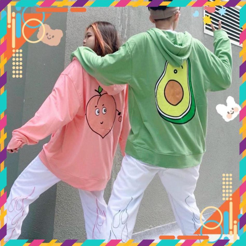 Áo Hoodie Unisex nam nữ form rộng có dây kéo, nón 2 lớp chui đầu in hình trái bơ phong cách Ulzzang Hàn Quốc