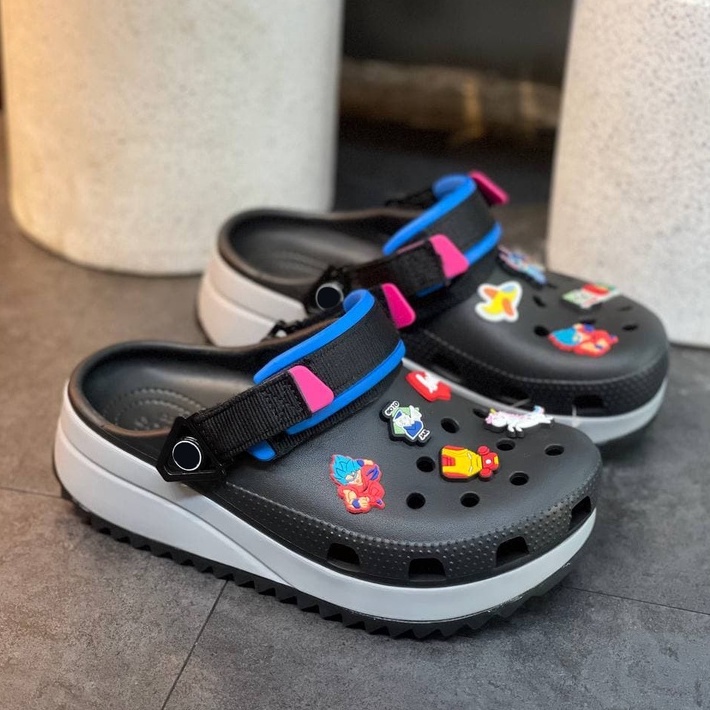 Dép Cross Hiker Clog nam nữ unisex phối quai vải đế cao – Tặng 10 Jitbitz dễ thương - Sấu vui vẻ Official