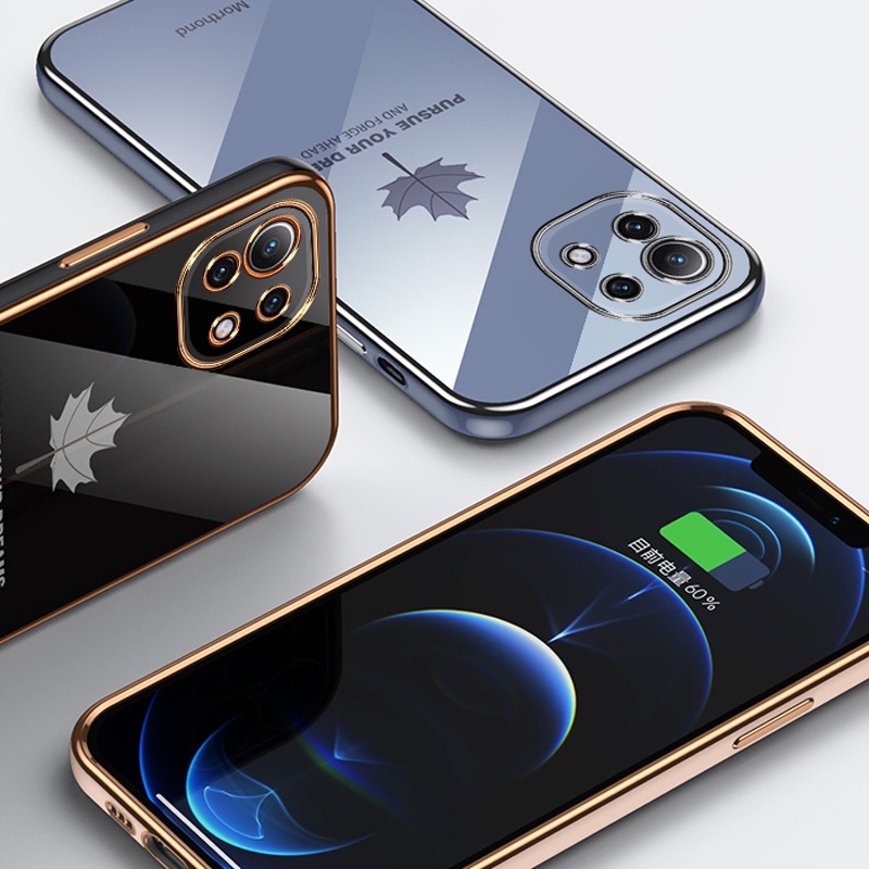 Ốp điện thoại dáng vuông Koosuk mạ silicon mềm họa tiết lá phong cho Xiaomi Mi11 Lite Mi 11 10 9 10T Pro