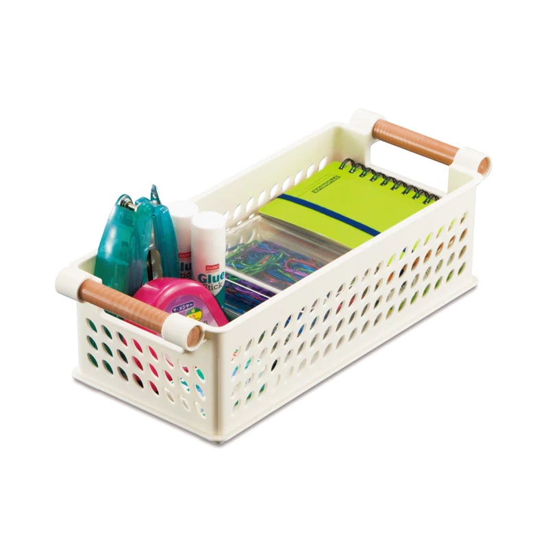 Daiso Giỏ Quai Gỗ - Basket With Wood Like Design Size M IV 28.5x12x8.6cm