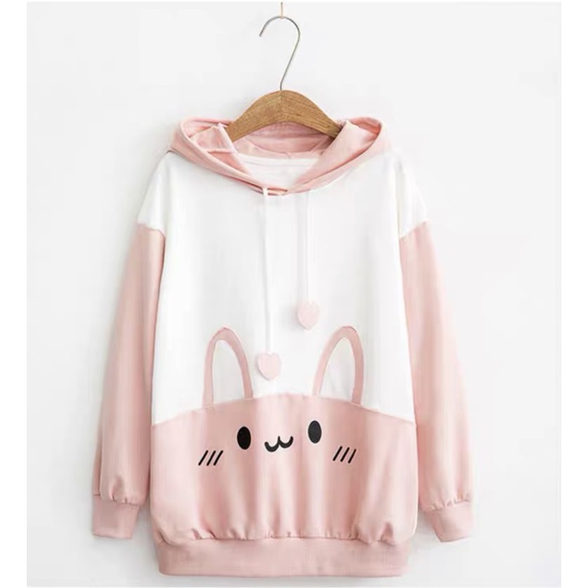 Áo Hoodie Nữ Chất Vải Nỉ Poly Hàng Freesize 1 Cỡ Form Dáng Rộng Dưới 65kg Mặc Vừa (THỎ TRÁI TIM) | BigBuy360 - bigbuy360.vn