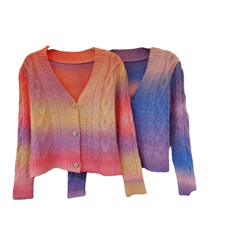 IELGY Áo Khoác cardigan Dệt Kim Tay Dài Dáng Rộng Màu gradient Thời Trang Cho Nữ