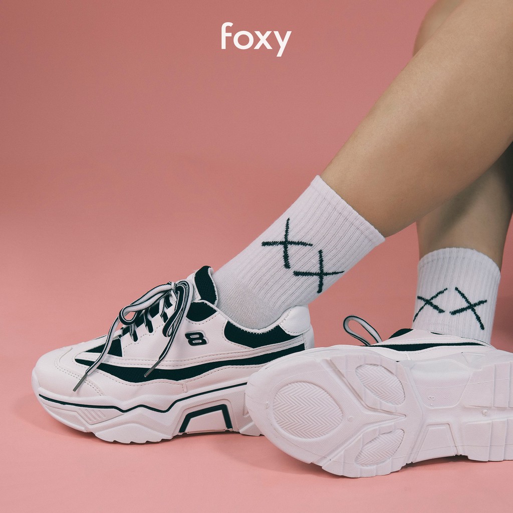 Giày Thể Thao Sneaker Nữ FOXY Độn Đế Phối Màu Trắng Đen - FOX014