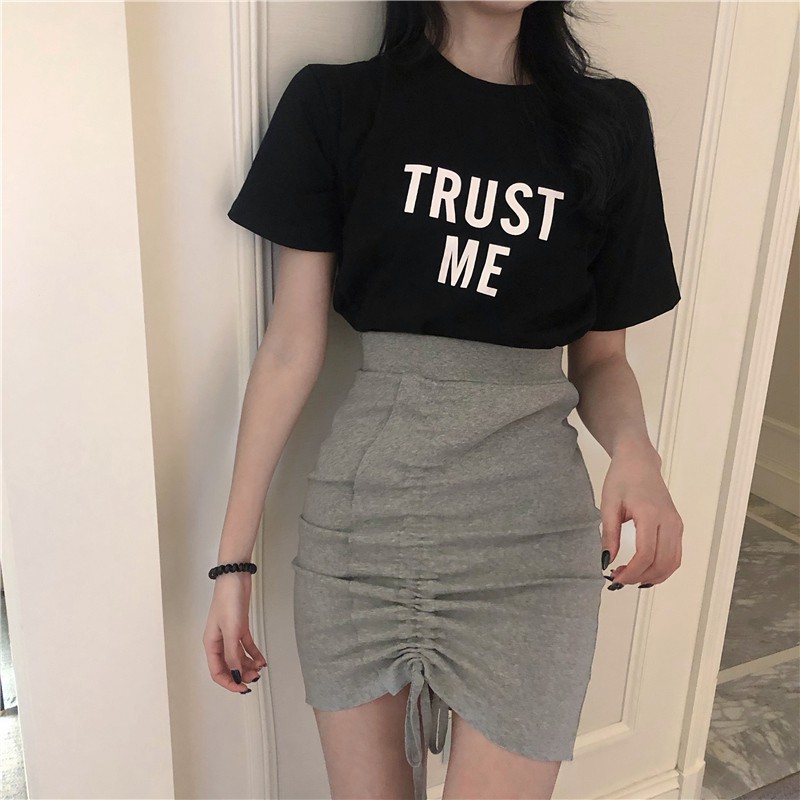 (ORDER)(SẴN ĐEN) Chân váy thun dáng ngắn ôm body cá tính retro thiết kế dây rút xếp ly năng động Hàn Quốc (HOT NEW 2020) | BigBuy360 - bigbuy360.vn