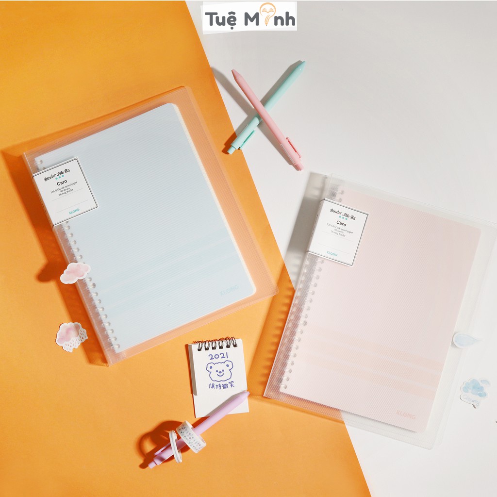 Sổ còng nhựa Klong B5 40 tờ Caro 5x5 B5 - 80 trang MS 544 kèm 5 tab phân trang VPP Tuệ Minh, sổ binder Klong refill giấy