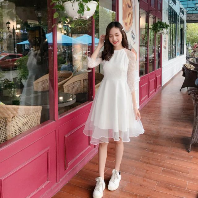 váy trắng dự tiệc tay ren kèm ảnh thật và video MS421 SẴn SIZE S,M