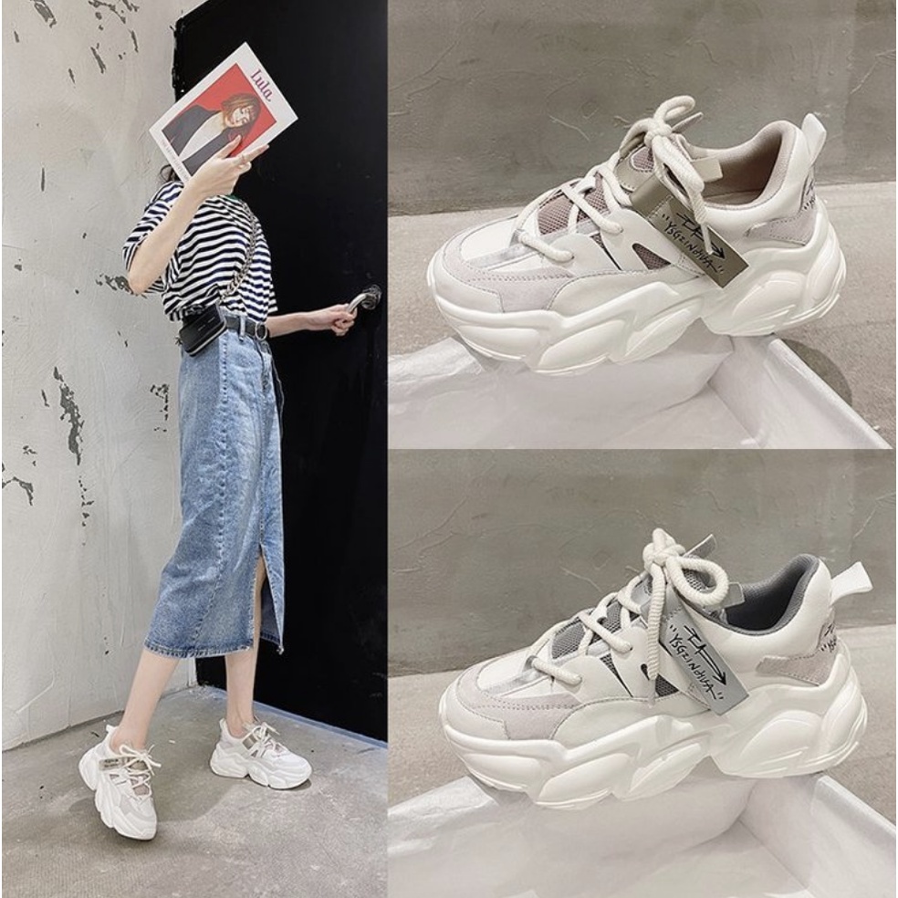 Giày Sneaker Thể Thao Nữ đôn 5 cm tem chữ nhật full hộp