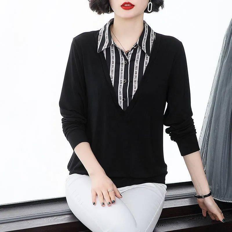 Áo thun tay dài dáng rộng thời trang cho phụ nữ trung niên