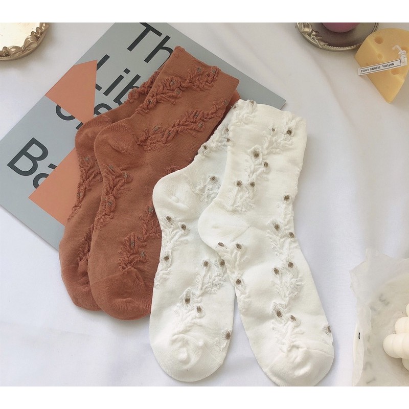 Tất hình hoa lập thể phong cách Hàn quốc cho người lớn