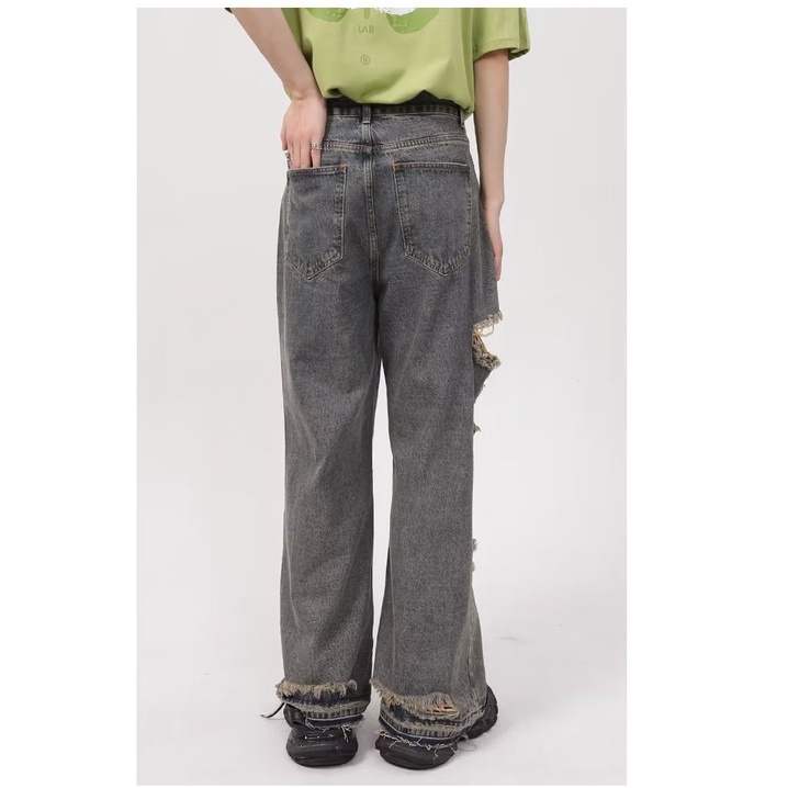 Quần Jean Lưng Cao Ống Rộng Phối Khóa Kéo Cá Tính Theo Phong Cách Hàn Quốc Dành Cho Nam quần jean nam bigsize rách gối