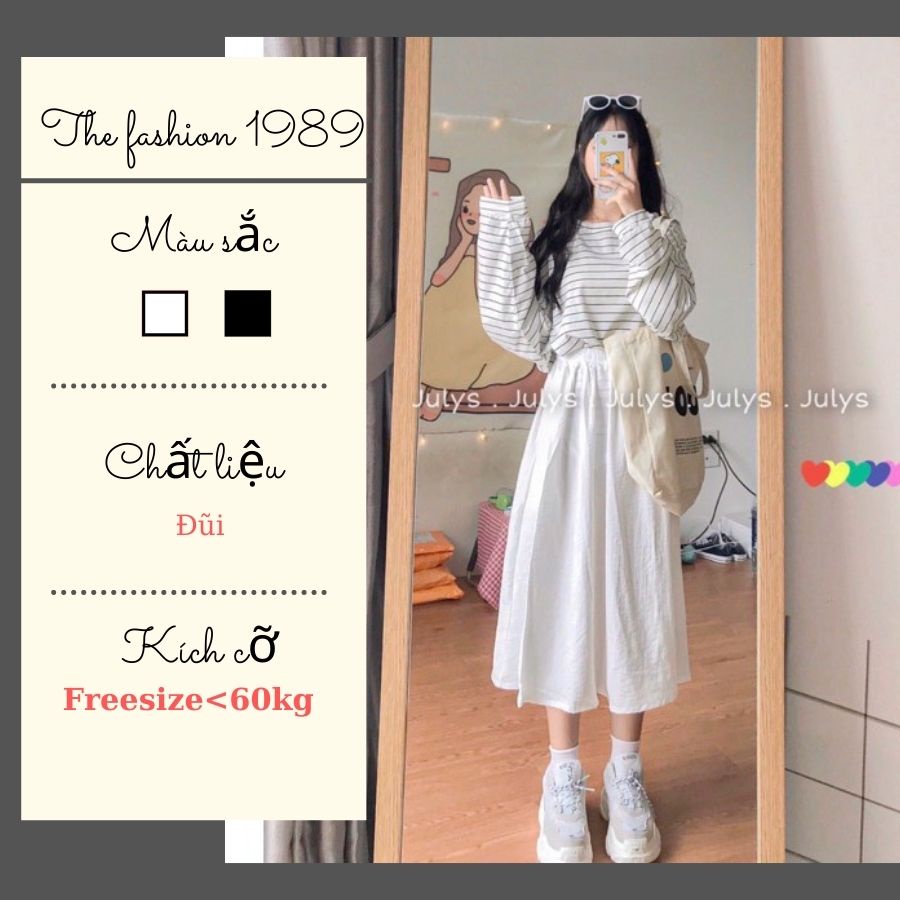 Chân váy đũi xoè ulzzang (ảnh thật tự chụp kèm video) 3 màu trắng đen be siêu xinh | BigBuy360 - bigbuy360.vn