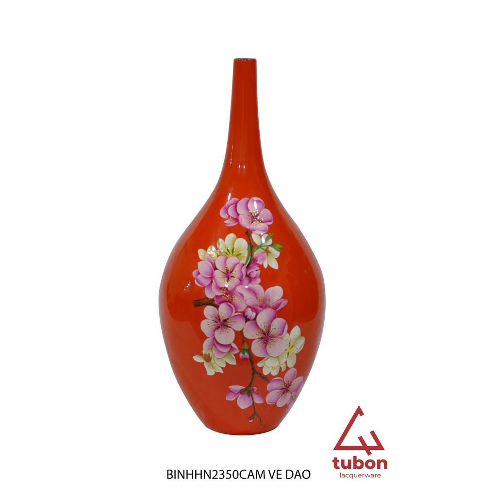 BÌNH SƠN MÀI HN MÀU CAM VẼ HOA ĐÀO HOẶC VẼ HOA LAN, SIZE LỚN 23x50CM