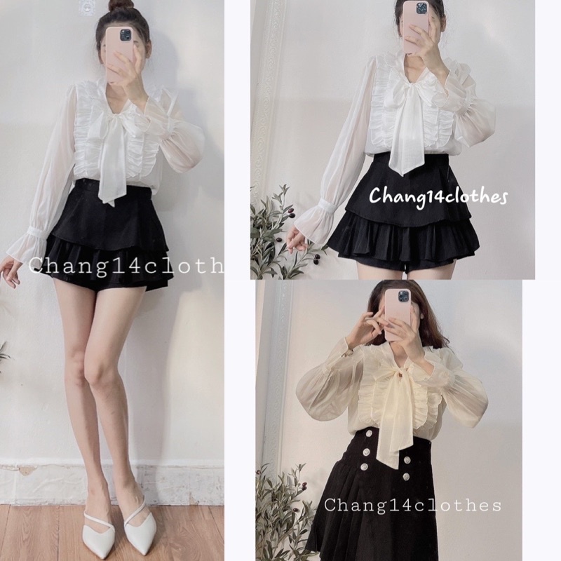 Áo sơ mi voan bèo cổ 0812