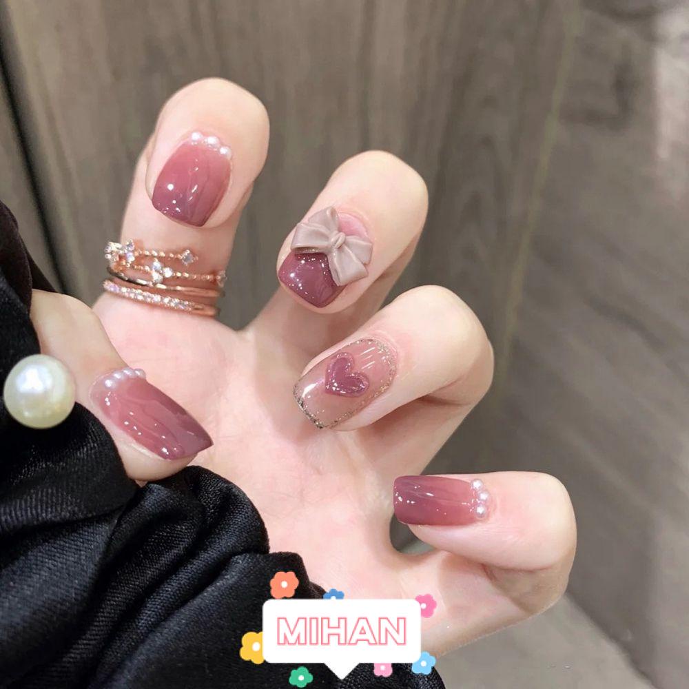 Hộp 24 Móng Tay Giả Ngắn / Tròn / Vuông Có Thể Tháo Rời MIHAN1