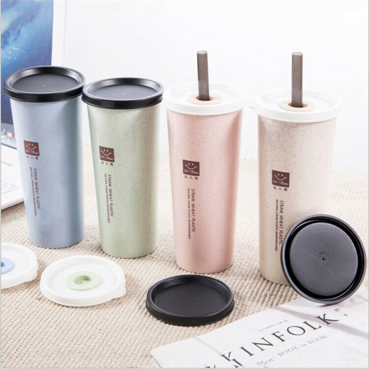 Wheat Straw Tumbler Straw Bottle Nordic Color Silicone Cup Cover Leakproof Hot Water Cup 4 Colors